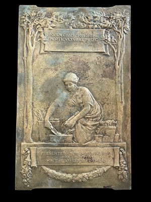 Lot 20 - A bronze horticultural plaque presented to H.M....