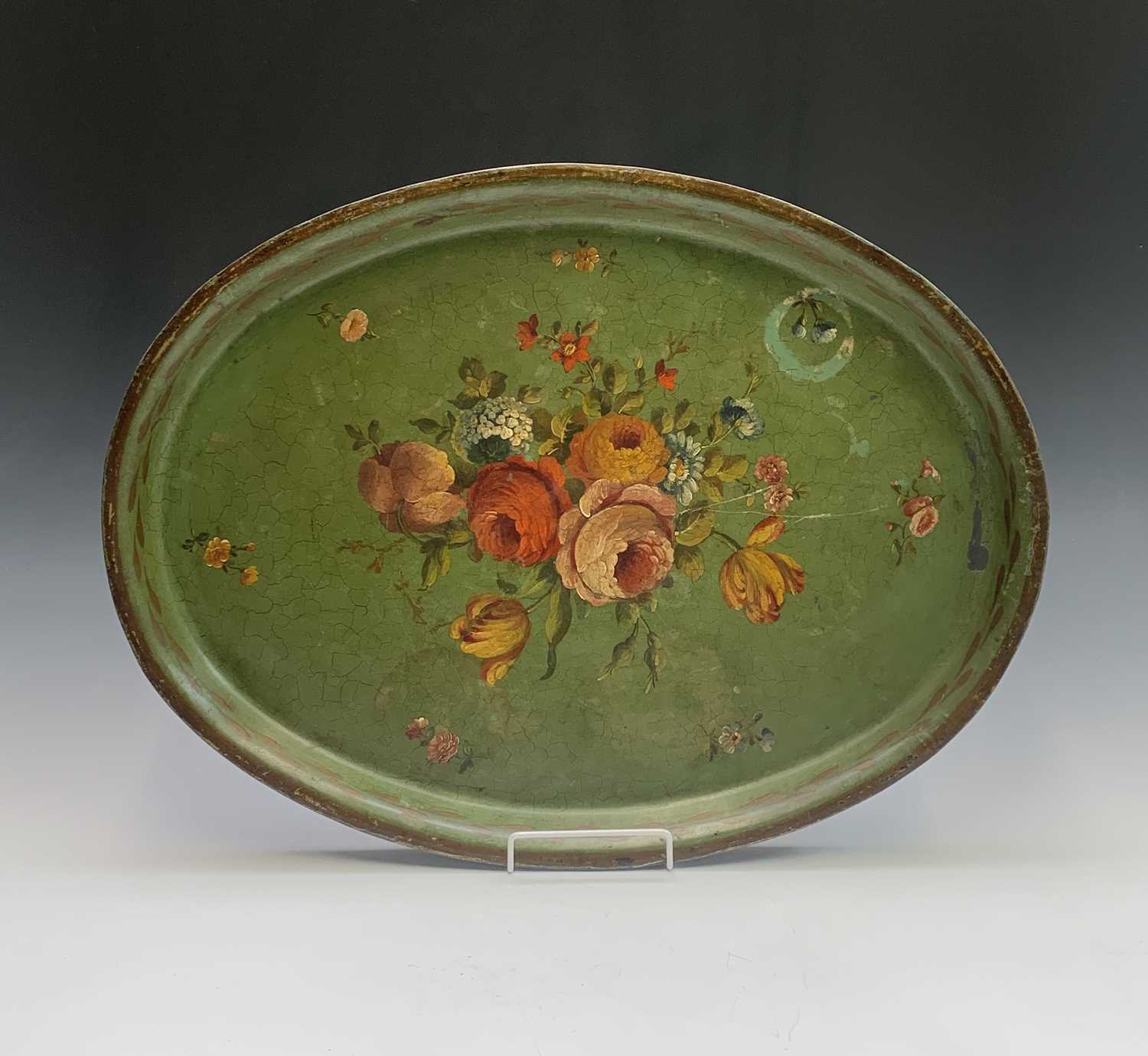 Lot 65 - A 19th century Toleware tray hand painted with...