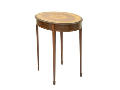 Lot 879 - A Collinson & Lock mahogany, satinwood, and inlaid oval occasional table.