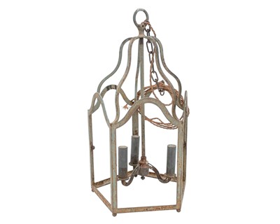Lot 523 - An iron pentagonal three light hall lantern.