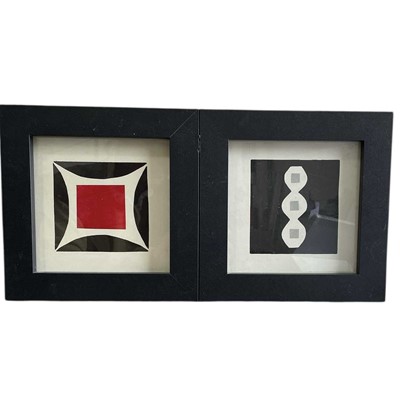 Lot 119 - Two framed Breon O'Casey cards, 20cm x 20cm.