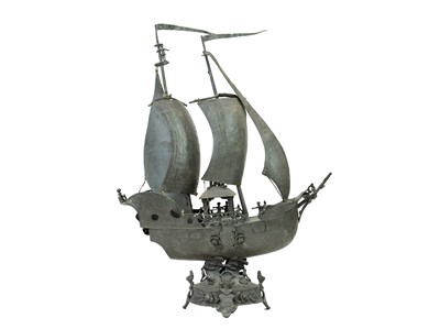 Lot 778 - A German pewter nef, or model of a galleon.