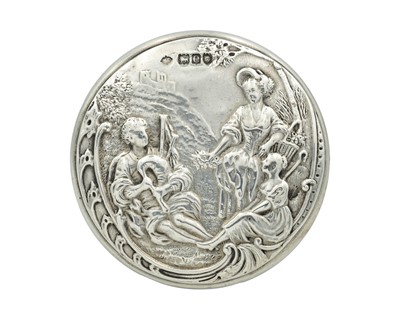Lot 158 - A Victorian silver embossed circular trinket box by William Comyns.