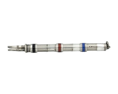 Lot 116 - SAMPSON MORDAN & CO - A silver and enamel three-section propelling pencil.