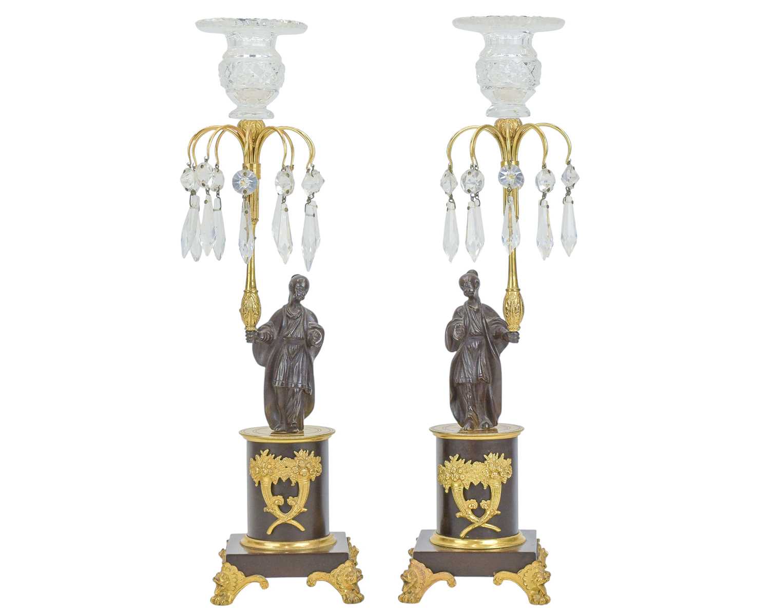 Lot 72 - A pair of Regency style bronze and gilt table lustres.