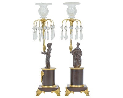 Lot 72 - A pair of Regency style bronze and gilt table lustres.