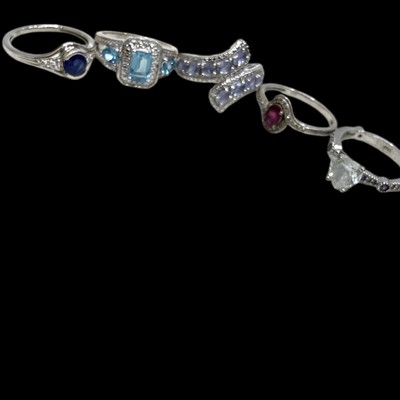 Lot 141 - Five 925 stamped fashion rings of various sizes.