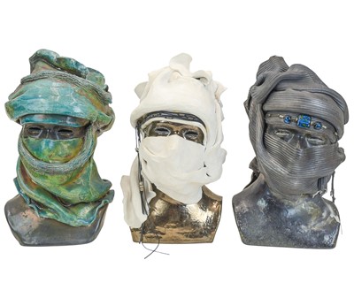 Lot 653 - Myra Wishart, three ceramic busts of Toureg men.