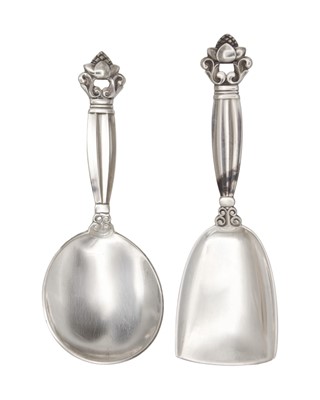 Lot 16 - GEORG JENSEN - Two Danish silver caddy spoons in Acorn pattern.