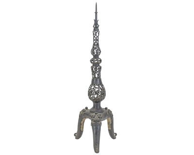 Lot 402 - A Chinese bronze altar candlestick, probably Ming Dynasty, 17th century.