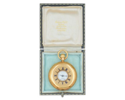 Lot DENT - A good Victorian 18k keyless wind half-hunter lever pocket watch.