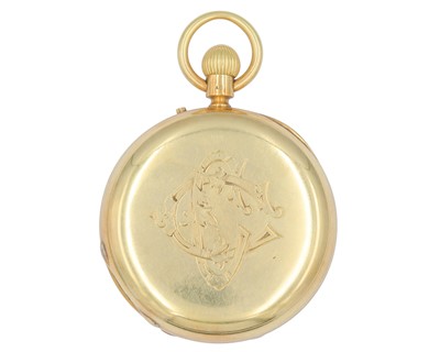 Lot DENT - A good Victorian 18k keyless wind half-hunter lever pocket watch.