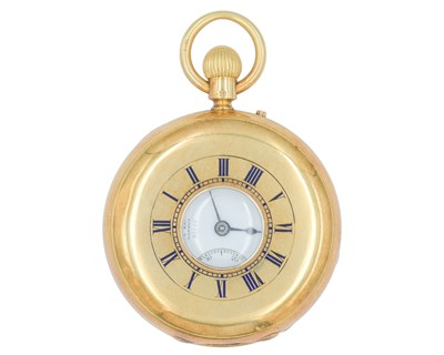 Lot DENT - A good Victorian 18k keyless wind half-hunter lever pocket watch.