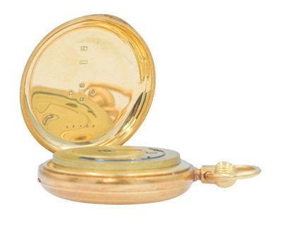 Lot DENT - A good Victorian 18k keyless wind half-hunter lever pocket watch.