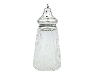 Lot 160 - A George V silver lidded cut glass sugar caster.