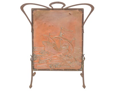 Lot 177 - An Arts and Crafts copper and wrought iron J & F Pool of Hayle fire screen.