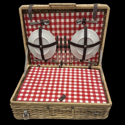 Lot 187 - A picnic hamper for four people, one mug is...