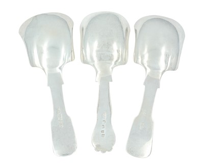 Lot 14 - A pair of George IV silver caddy spoons by George Unite, and one other by the same.