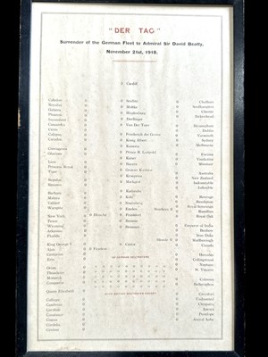 Lot 74 - A framed " DER TAG " detailing the surrender...