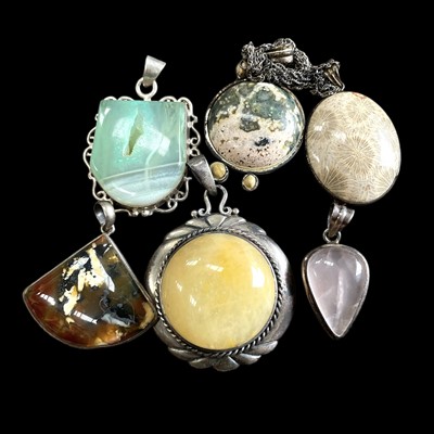Lot 43 - Six pendants, four of which are stamped 925,...