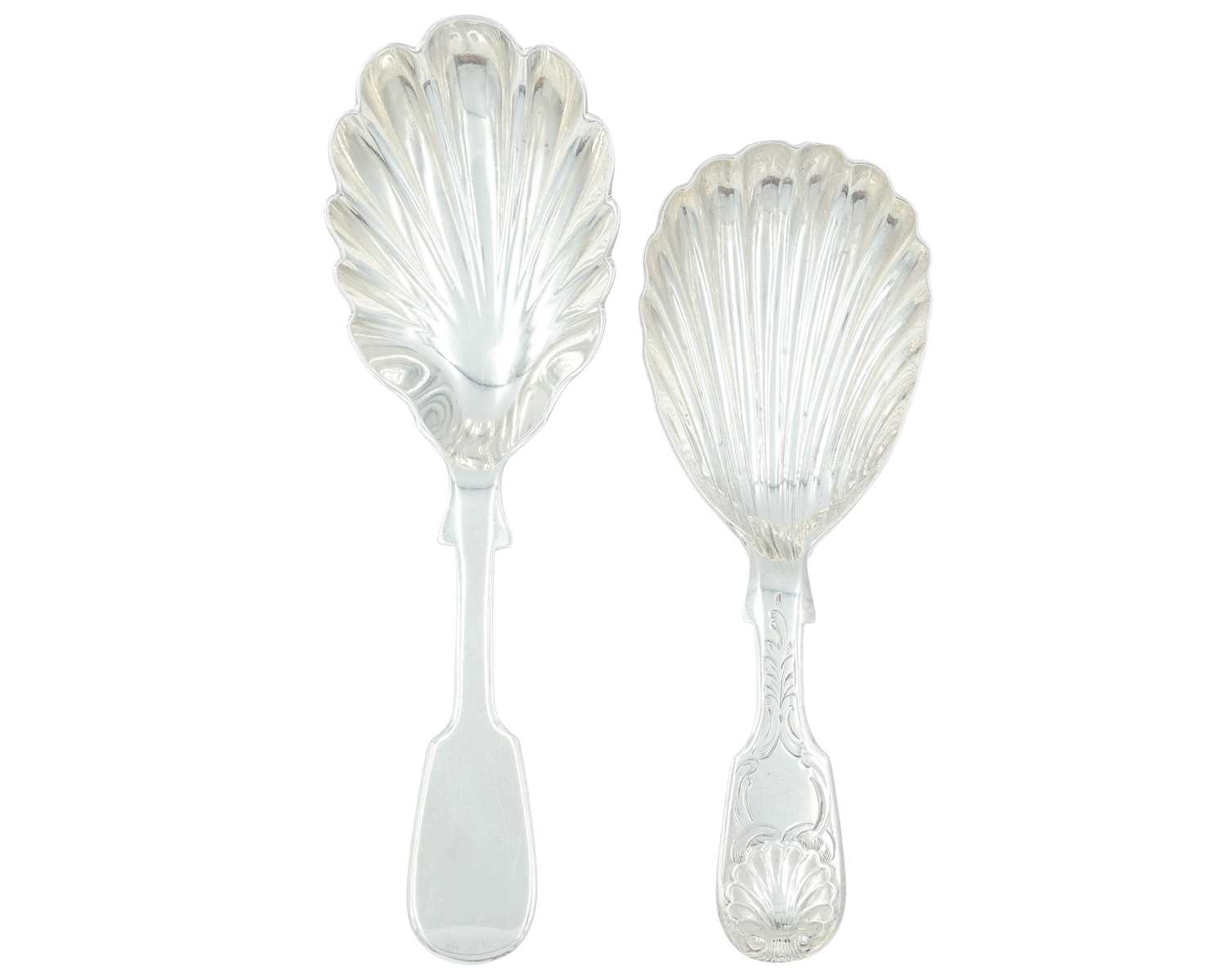 Lot 13 - Two Victorian provincial silver caddy spoons with shell bowls.