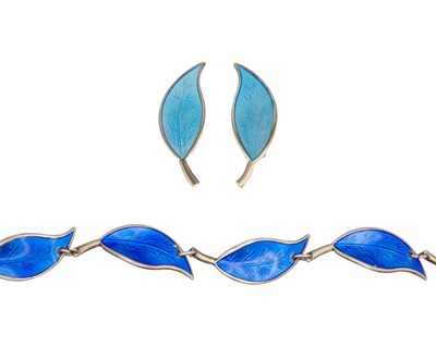Lot 97 - DAVID ANDERSON - a Norwegian silver with enamel pair of clip-on earrings and a bracelet.