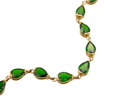 Lot 33 - A 9k gold chrome diopside line bracelet.