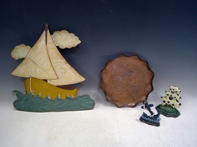 Lot 143 - A Metal Ship Plaque, a Ship Design Copper Tray...
