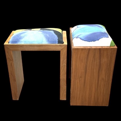 Lot 162 - Two chunky wooden upholstered stools, 55cm...