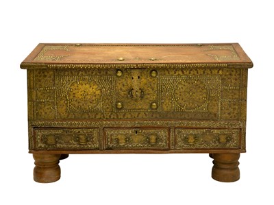 Lot 378 - A brass mounted teak Zanzibar type chest.