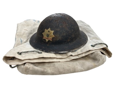 Lot 2 - A WWII Cornwall Fire Brigade helmet along with...