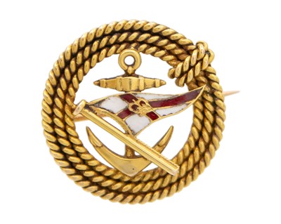 Lot 74 - A 15K gold with enamel Royal Navy sweetheart brooch.