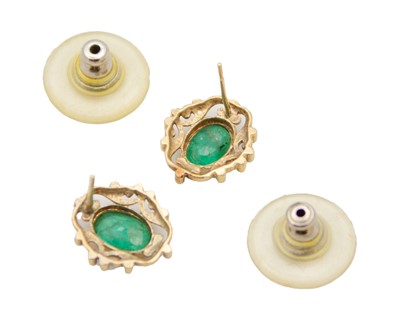 Lot 43 - A pair of 9k gold emerald stud earrings.