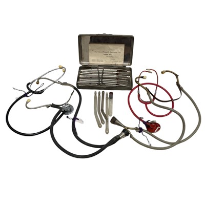 Lot 40 - A collection of Surgical tools and Stethoscopes.