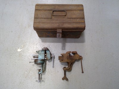 Lot 64 - A Metal Toolbox and Two Clamp on Vices.