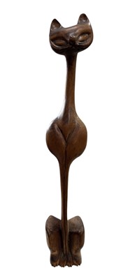 Lot 30 - A mid-century carved wooden Siamese cat,...