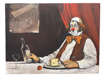 Lot 29 - 'Seated Clown', oil on board, unsigned but...