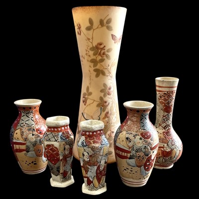 Lot 92 - Five Japanese satsuma vases, the largest being...