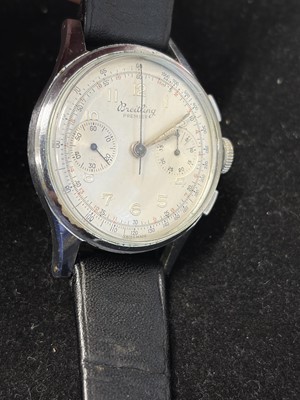 Lot 1011 - BREITLING - A Premier chronograph stainless steel gentleman's manual wind wristwatch.