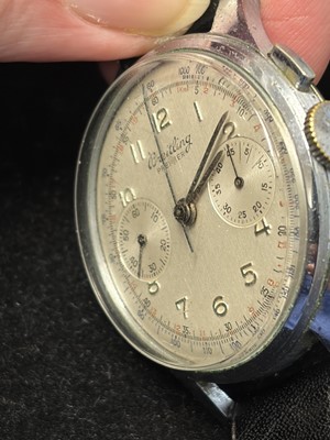 Lot 1011 - BREITLING - A Premier chronograph stainless steel gentleman's manual wind wristwatch.