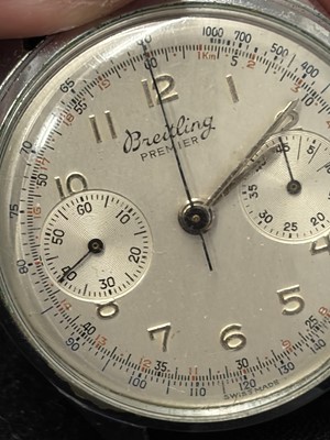 Lot 1011 - BREITLING - A Premier chronograph stainless steel gentleman's manual wind wristwatch.