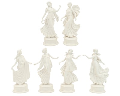 Lot 348 - Six Wedgwood 'Dancing Hours' porcelain figures.