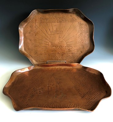 Lot 346 - A pair of Cornish art copper trays of...