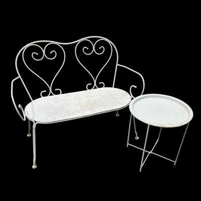 Lot 145 - A wrought iron garden bench, 95cm wide and a...