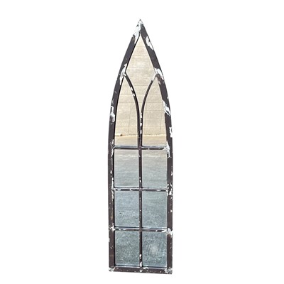Lot 148 - A rustic metal Gothic arch-style mirror. 109 x...