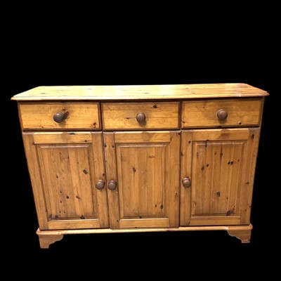 Lot 170 - A pine three-door kitchen cupboard, 124cm wide,...
