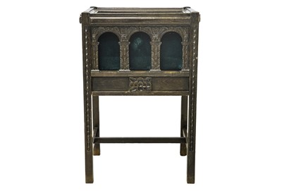 Lot 785 - A carved oak and beech sewing box.