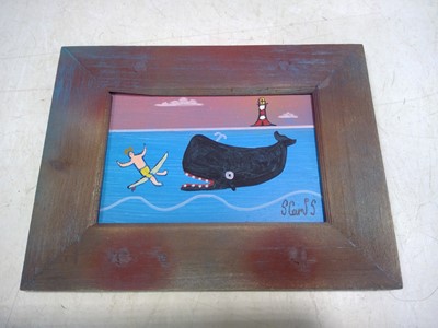 Lot 1 - A Stephen Camps Whale and Surfer Painting. The...