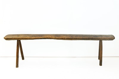 Lot 110 - Primitive Hand Carved Elm Bench with Splayed...