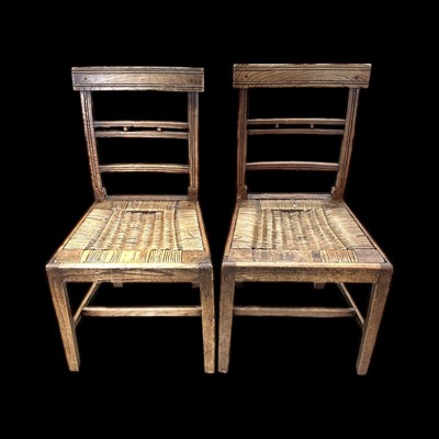 Lot 31 - A pair of antique wicker seated oak chairs,...